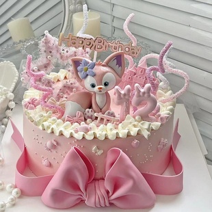 粉色小狐狸烘焙蛋糕装饰摆件川沙妲己网红女孩生日烘焙城堡插件