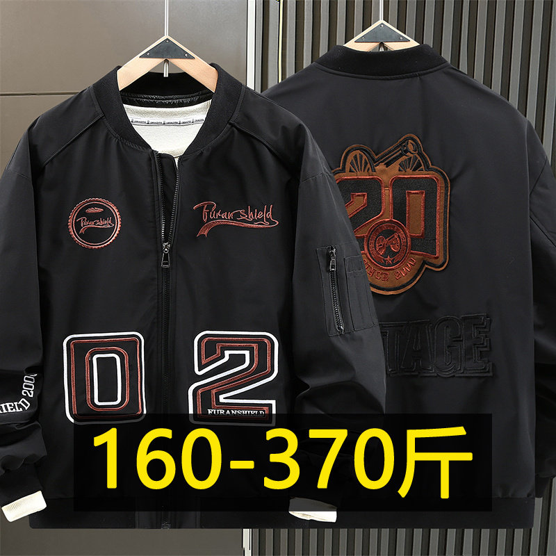 特大码新款春秋潮牌刺绣棒球服外套加肥加大机车男装宽松休闲夹克