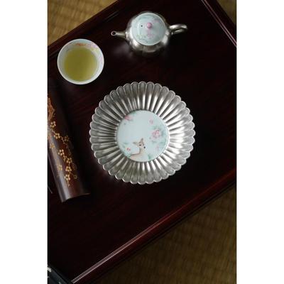 景德镇云由山坊林深见鹿银彩壶承菊瓣手工陶瓷托盘干泡盘手工壶承