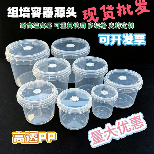 组培容器塑料透明PP大容量圆形带盖带锁扣组培杯培养杯培养皿