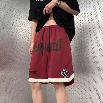美式嘻哈篮球砖红色短裤男夏季胖