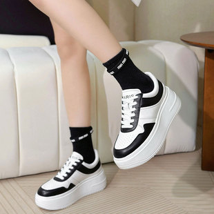女小白鞋 休闲板鞋 2026春新季 透气真皮时尚 潮 款 6cm厚底老爹鞋