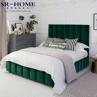 北欧意大利绒翠绿色布艺床双人1.5米1.8米大床现代简约拉沟软包床