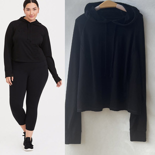 断码特价150-280斤1734特大码欧美黑色带帽细毛圈薄款卫衣
