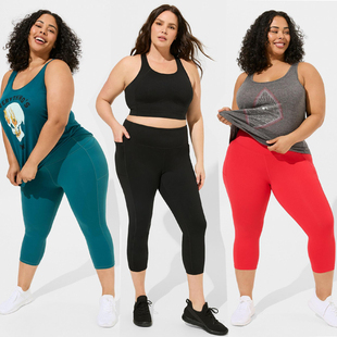 300 200 400斤 七分紧身裤 2659欧美胖mm黑红绿色侧口袋速干健身裤