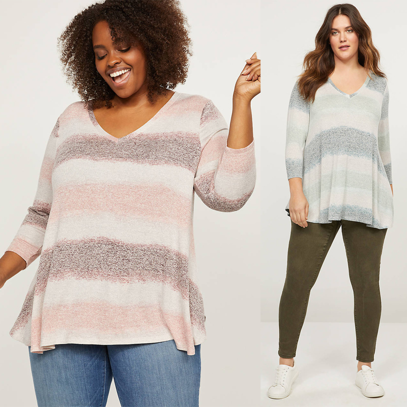 清仓处理1836欧美单胖MM特大码条纹针织长袖裙摆T恤 200300400斤