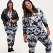 2001秋装 150200300400斤 黑色扎染运动卫衣卫裤 新款 时髦胖MM特大码