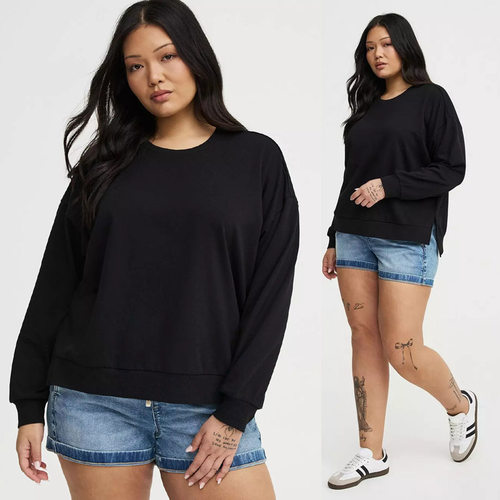 2729特大码黑色细毛圈卫衣Super Soft Fleece Lace-Up Top400斤