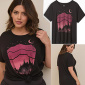 瑕疵处理2484欧美单胖MM特大码 黑底印花T恤200300斤