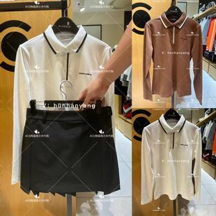 Wangle折扣高尔夫女士2023秋冬百搭LOGO翻领纯色简约上衣