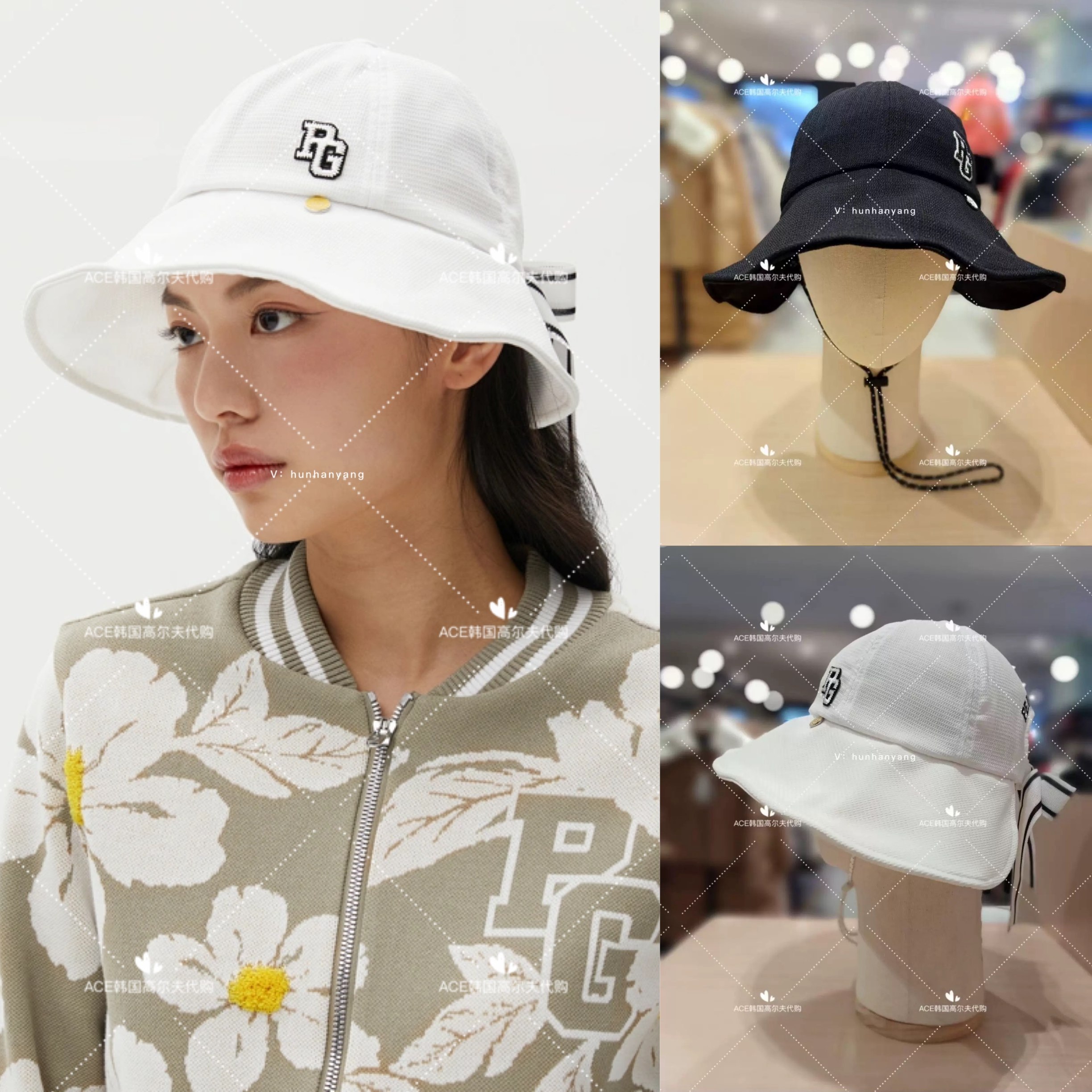 PG女士高尔夫折扣球帽25春季百搭运动时尚蝴蝶结渔夫帽防晒帽