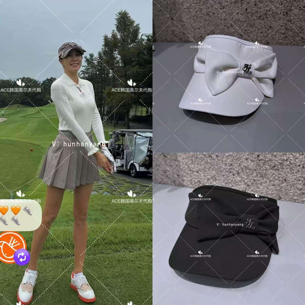 FL高尔夫球帽女士24冬季折扣百搭休闲时尚运动无顶蝴蝶结防晒帽