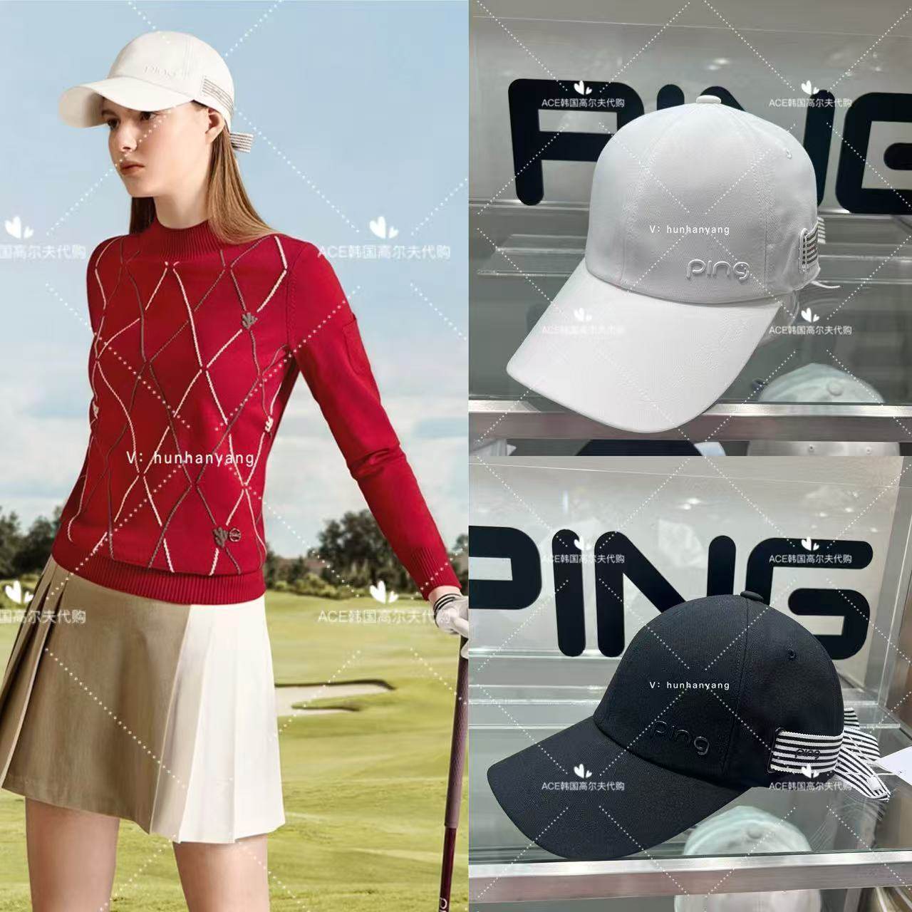 PING高尔夫球帽女士25初秋新款百搭休闲时尚运动蝴蝶结防晒帽