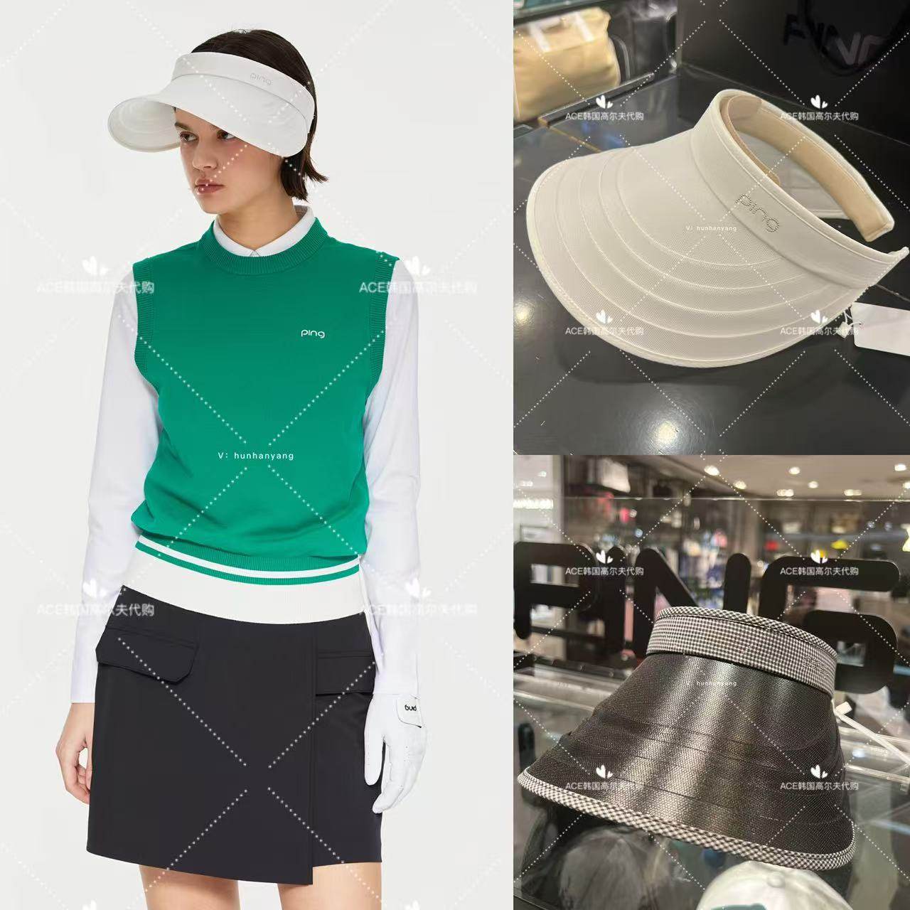 PING女士高尔夫折扣球帽25夏季休闲时尚运动宽檐无顶空顶防晒帽