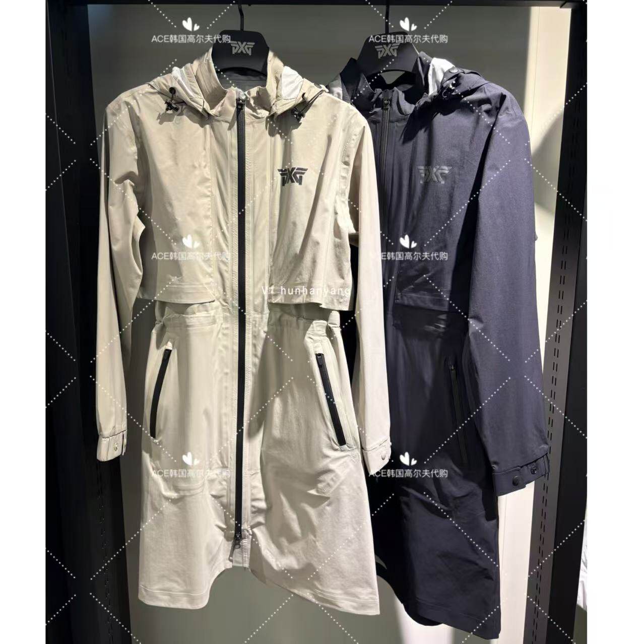 PXG女士高尔夫折扣长款雨衣25春季纯色休闲时尚运动防水防风雨衣