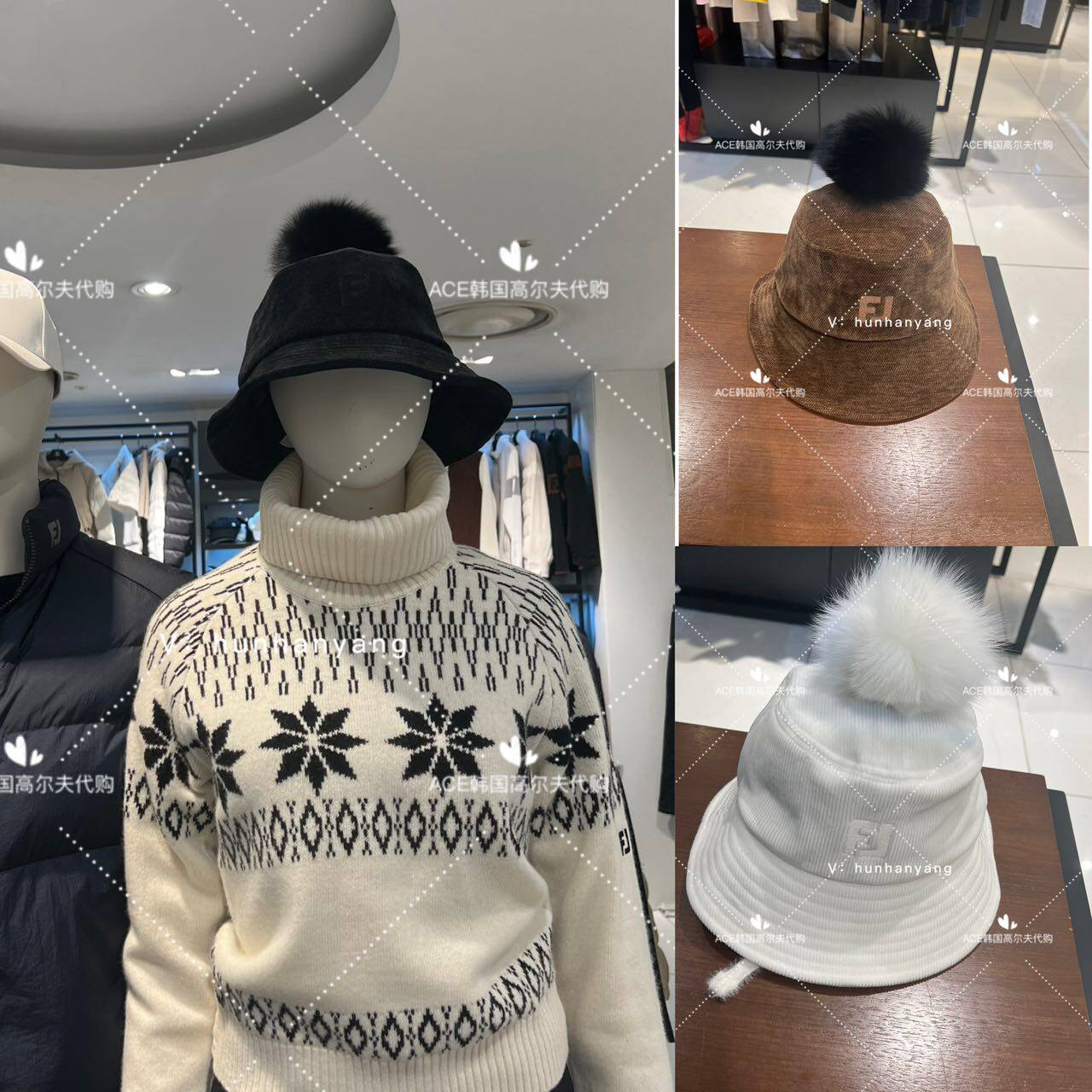 FJfootjoy女高尔夫球帽24冬折扣百搭休闲时尚运动保暖渔夫防晒帽