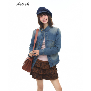 短款 小个子百搭修身 夹克上衣 韩系水洗立领牛仔外套女春季 ASTRSK