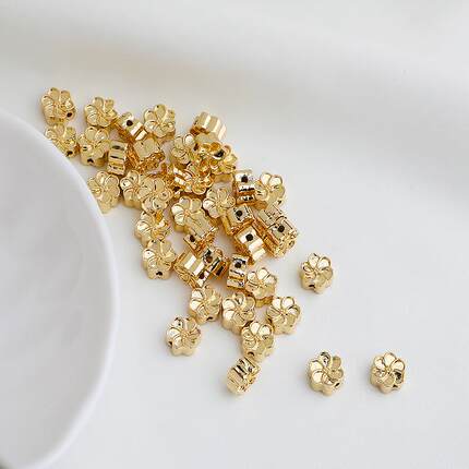 14K包金保色双面莲花隔珠 手链编绳花形串珠材料 diy手工散珠配件