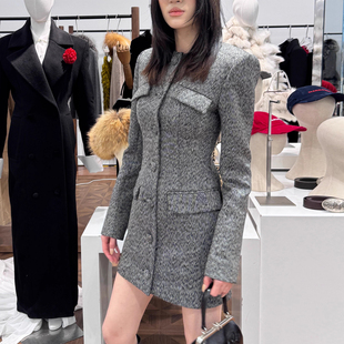 高级感气质修身 连衣裙女25秋冬新款 显瘦裙子 小香风单排扣长袖 法式