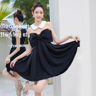 蝴蝶结拼肉色网叠褶裙女2025年夏装 甜辣名媛休闲百褶裙绝美茶歇裙