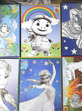 31x43彩底涂鸦画 儿童DIY手工填色快乐涂色水彩画带颜料广场摆摊