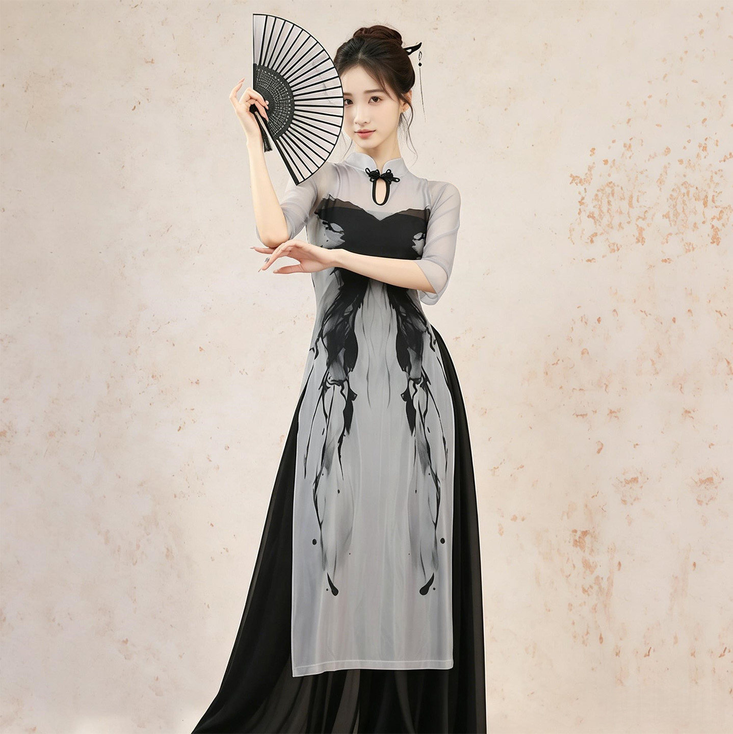 古典舞蹈服女蝴蝶水墨印花身韵旗袍国风纱衣艺考中国舞表演练功服