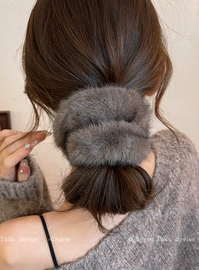 软乎乎~仿貂毛毛绒大肠发圈新款发绳女扎头发头绳高弹力皮筋发饰