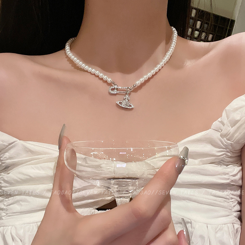 西太后土星珍珠项链别针颈链