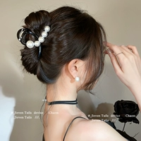 Черная заколка-крабик из жемчуга, 8см