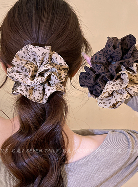 慵懒风豹纹花边大肠发圈女2026新款高级感头花发绳低马尾头绳发饰