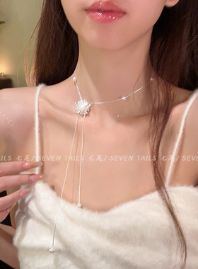 烟花初雪~银色烟花珍珠流苏项链