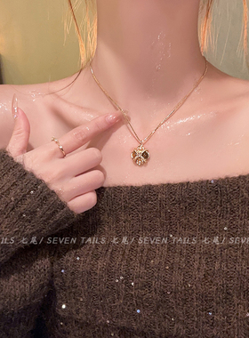 法式美拉德虎眼石珍珠项链