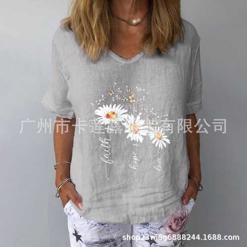ShirtsFloralLinenCottonBl