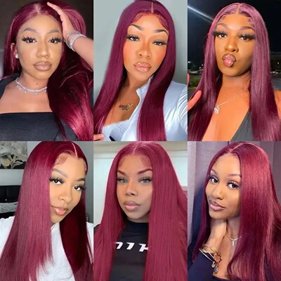 13x6 Red Straight HD Lace Front Wig Pre-Plucked Glueless Lo