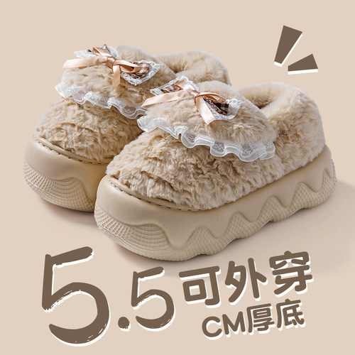 爱莉瑟蝴蝶结包跟加绒棉鞋女