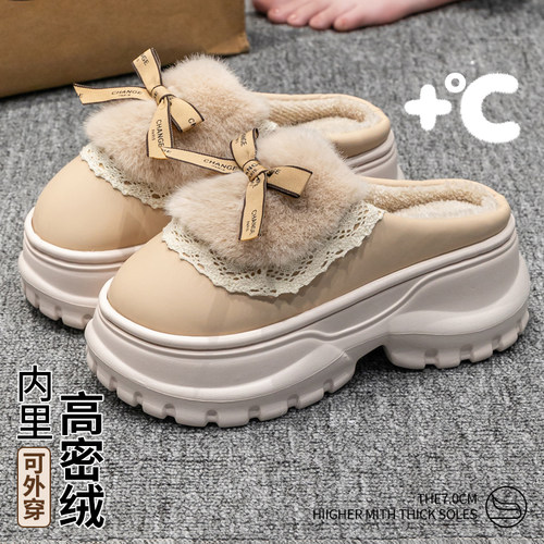 蝴蝶结棉拖鞋女秋冬季2024新款