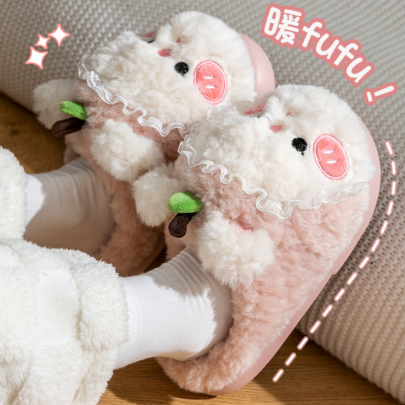 爱莉瑟可爱加绒加厚毛绒棉拖鞋女