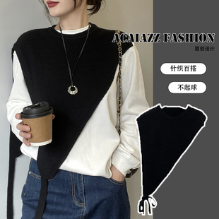 2025新款纯色披肩女外搭高级感系带三角形小坎肩黑色马甲叠穿保暖