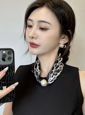 新款珍珠项链磁吸扣懒人丝巾女夏