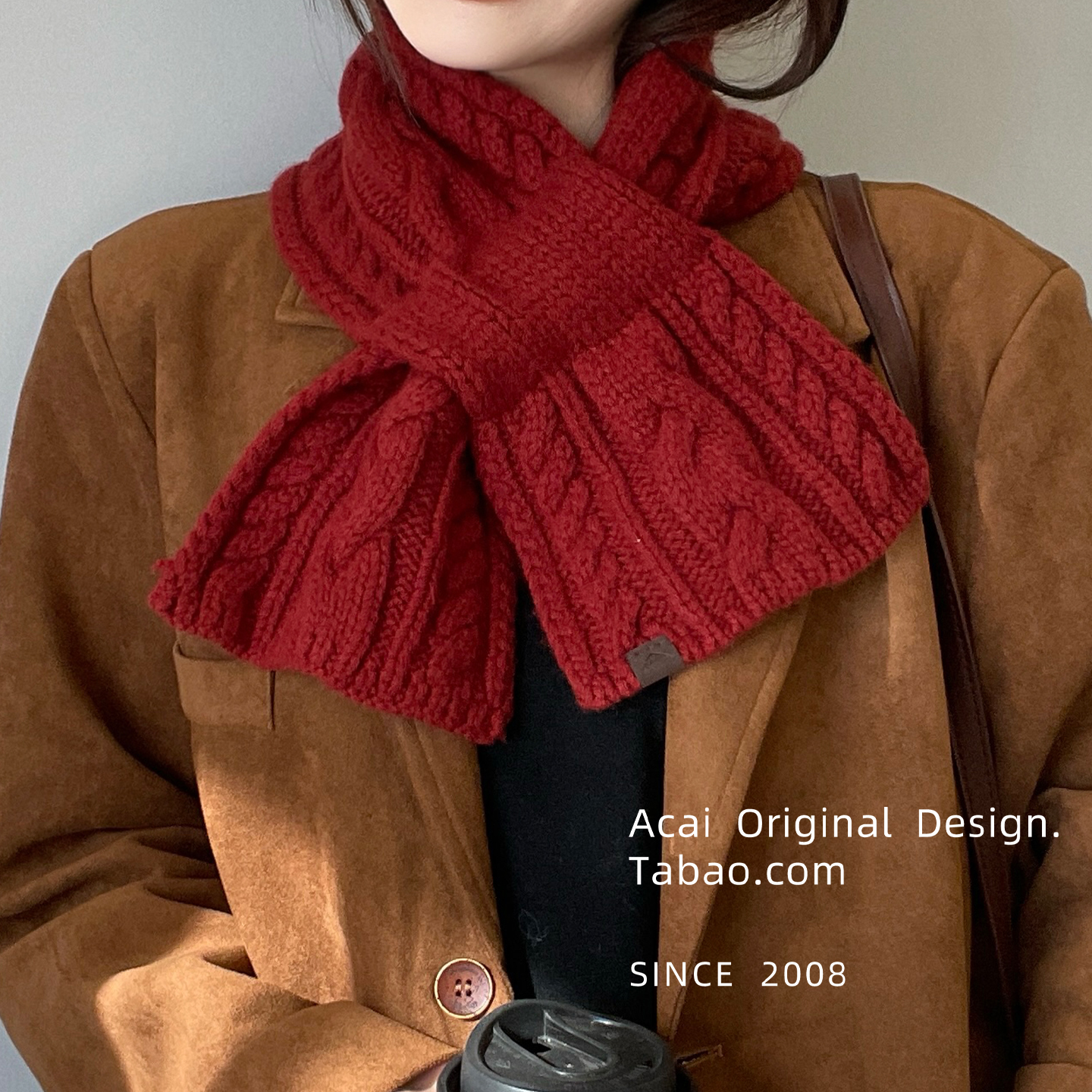 韩国ins麻花懒人交叉围巾女100%纯羊毛保暖冬季不扎纯色慵懒围脖