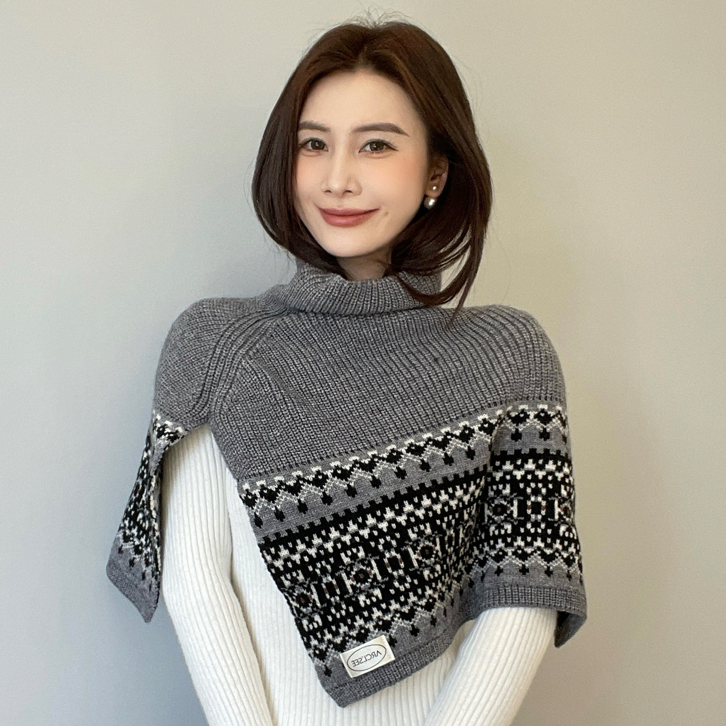 费尔岛复古高领针织披肩围巾女秋冬季高级感叠穿斗篷保暖外搭围脖,服饰配件/皮带/帽子/围巾,围巾/丝巾/披肩,淘宝优惠券,粉丝福利购,淘宝优惠卷