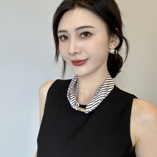 韩版新款磁吸扣小丝巾女春夏长条护颈锁骨装饰吊坠领巾多功能围巾