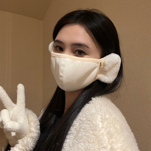 纯棉防风防寒加绒护耳二合一面罩2023 骑行保暖口罩女高颜值秋冬季