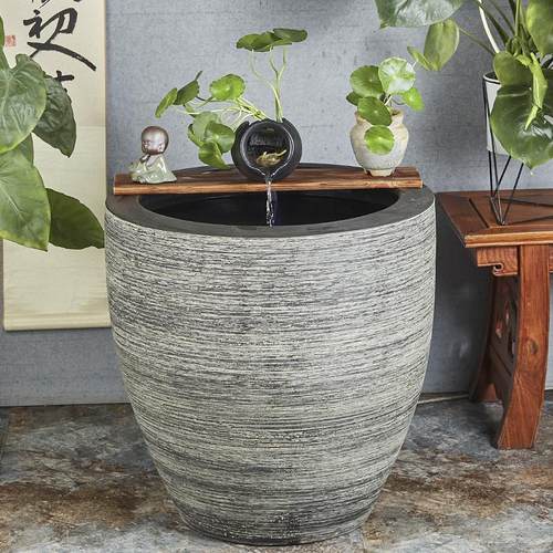 景德镇流水摆件养荷花睡莲盆水缸陶瓷鱼缸养花过滤器客厅造景