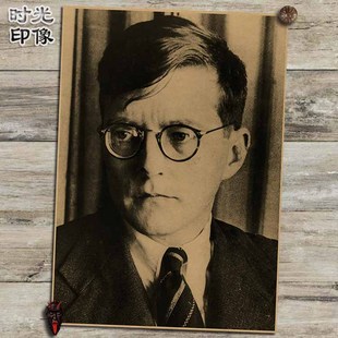 肖斯塔科维奇前苏联音乐家海报怀旧复古牛皮纸装饰画壁画挂画画框