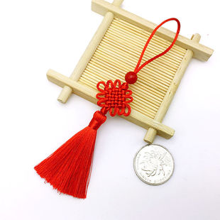 中国结流苏穗子六盘方胜结穿红珠U盘香包书签挂件手工编织小吊穗