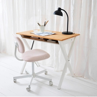 宜家代购伯坡可书桌松木白色现代简约小户型耐用学习桌电脑办公桌