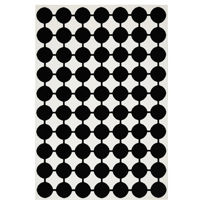 宜家代购瓦德普拉斯短绒地毯带有圆点客厅卧室床边毯黑白图案简约