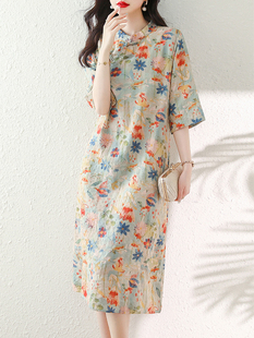 素雅订制女装原创品牌2025年新款高端棉麻印花改良旗袍裙连衣裙女