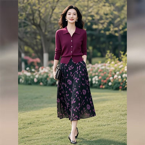 素雅订制女装原创品牌旗舰店2025新款温柔穿搭针织衫+半身裙套装